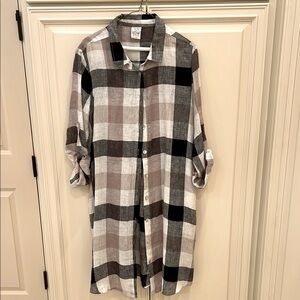 Plaid Linen Button-Up Shirt Dress